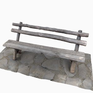 3D hi-poly wooden bench