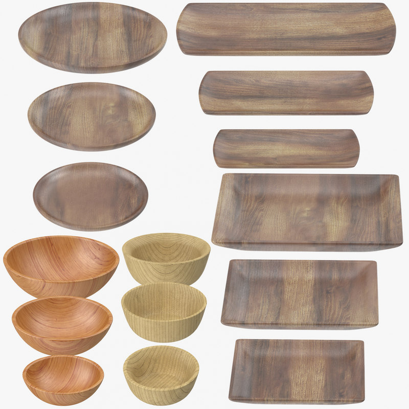Wooden Serving Plates Bowls Model Turbosquid 1358709 Wooden Serving Plates Bowls Model