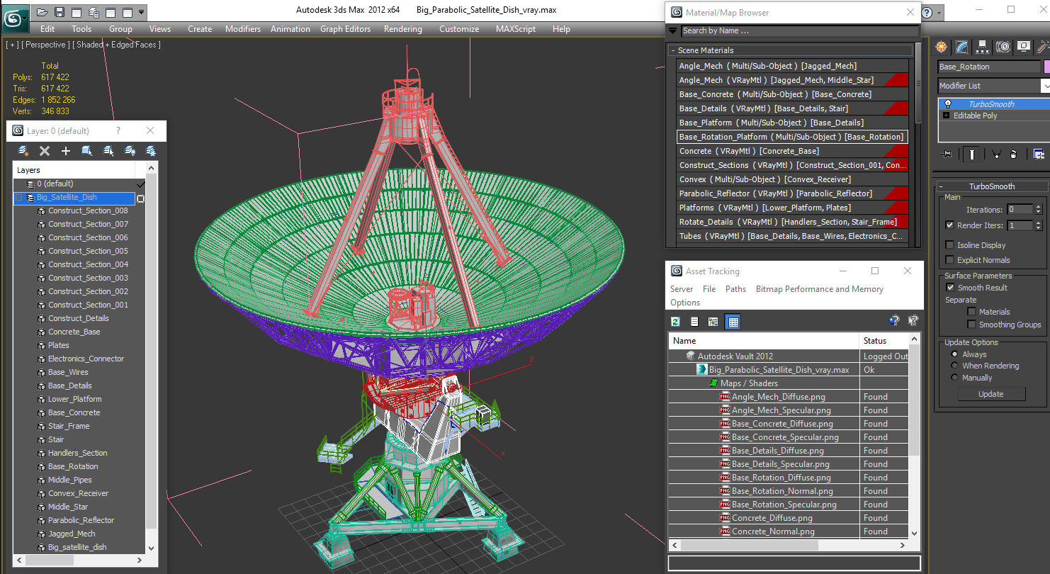 big parabolic satellite dish 3d model