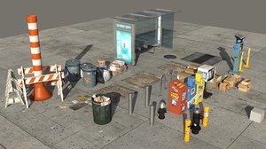 3d model nyc street items trash