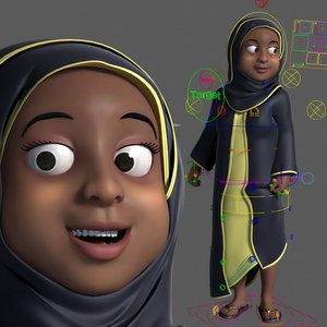 cartoon arab muslim woman rigged 3D model