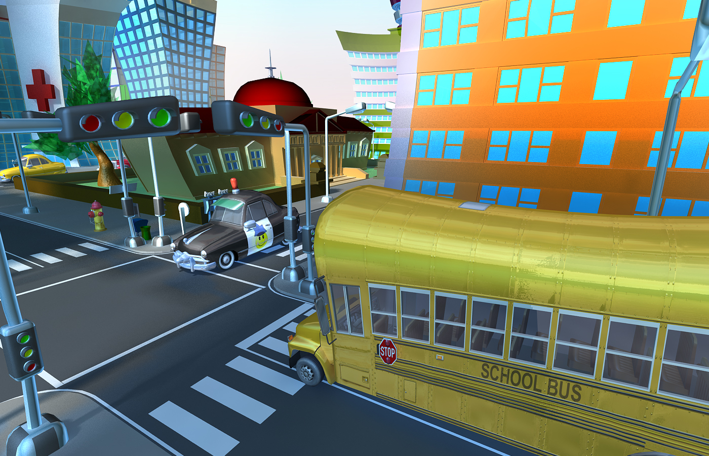 3d cartoon city & props model