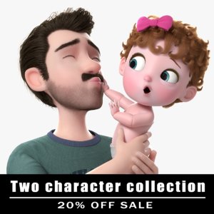 cartoon family rigged character 3D model