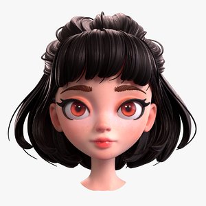 cartoon brunette girl head 3D