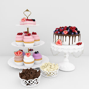3D berry dessert cake cupcake model