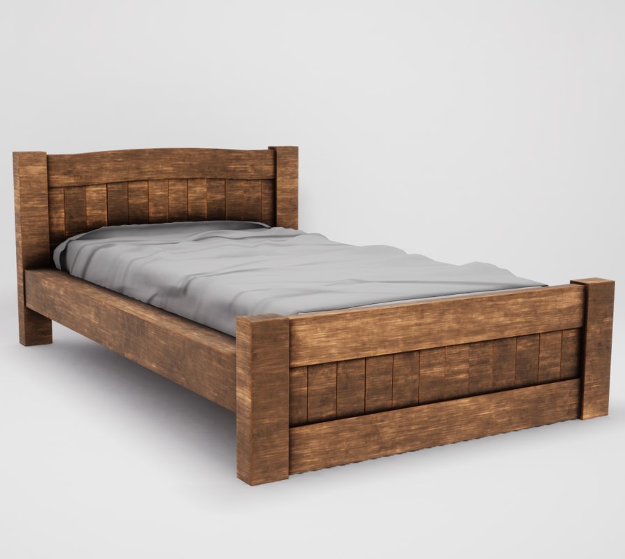 3D model realistic wooden bed TurboSquid 1359296