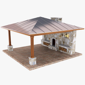 outdoor fireplace patio stone 3D model