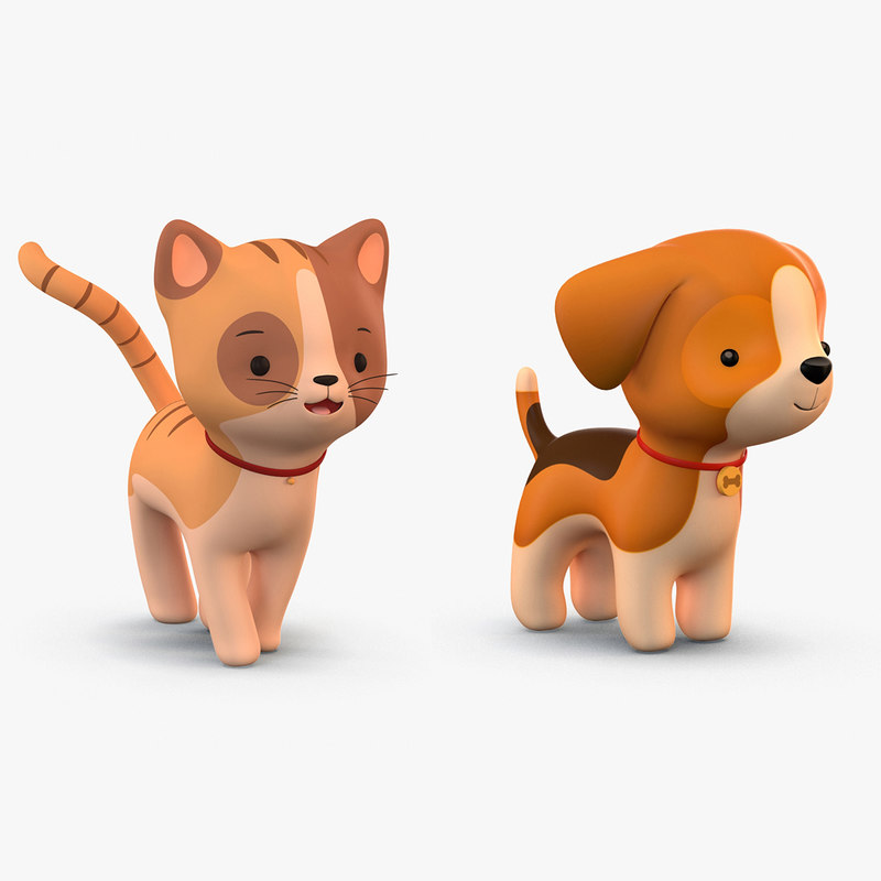 3D model cute cartoon  dog  cat  TurboSquid 1351428