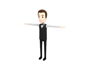waiter character cartoon 3D model