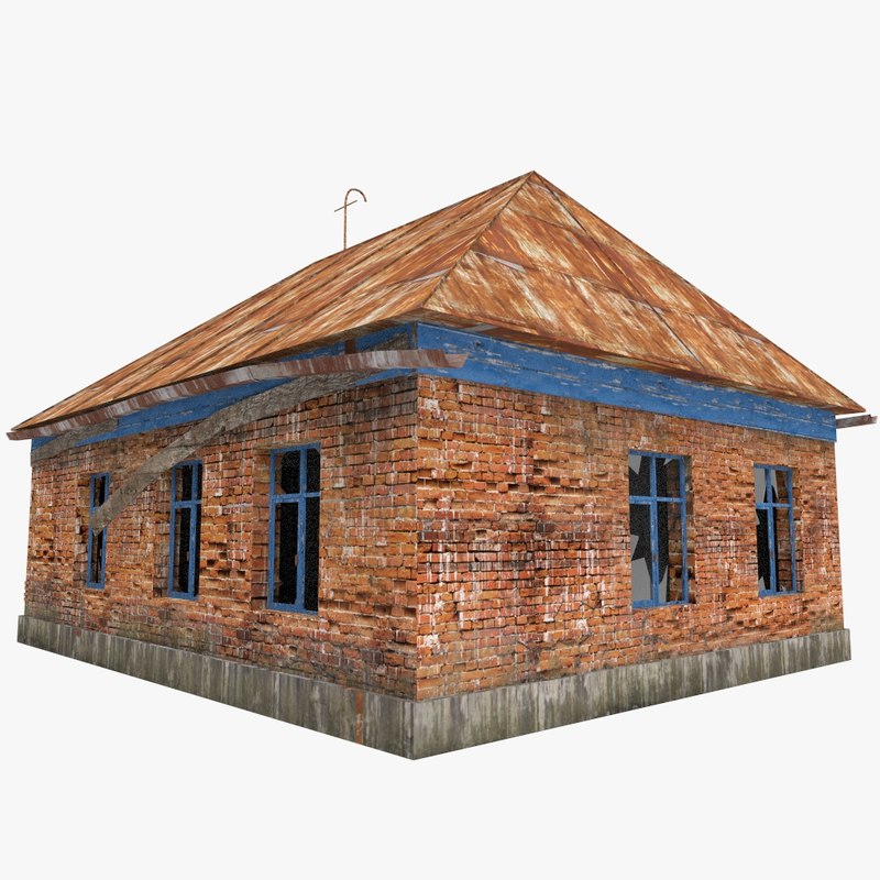 3d old irussiani abandoned brick house imodeli