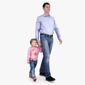 3d father daughter walking people model
