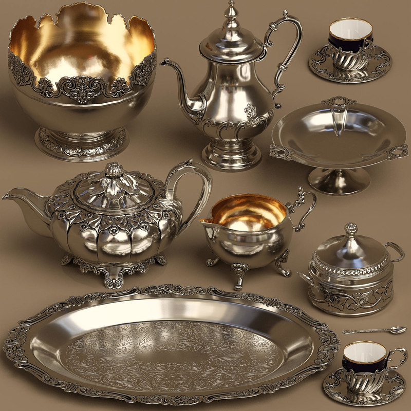 3d silver service set 9 model turbosquid 1361879