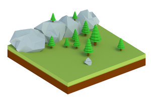 forest trees rocks 3D