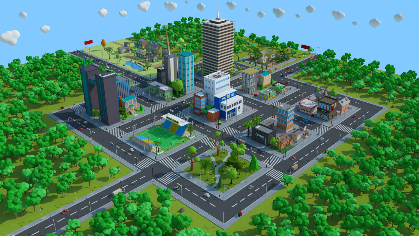 Cartoon city modeled 3D model - TurboSquid 1361934