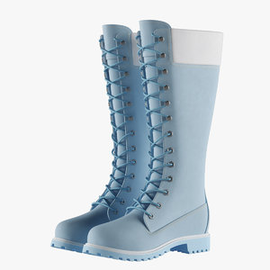 3D leather 14-inch blue boots