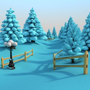 3D outdoor snowy scene snow covered model