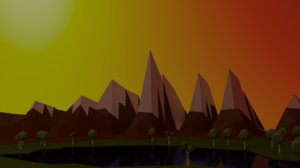3D mountains sunset