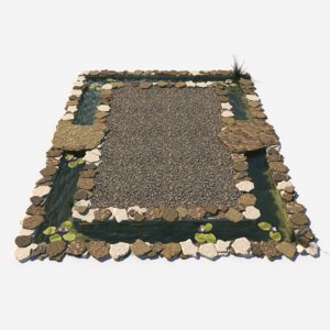 3D garden pond decorated stones