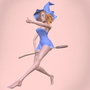 rigged cartoon witch 3D