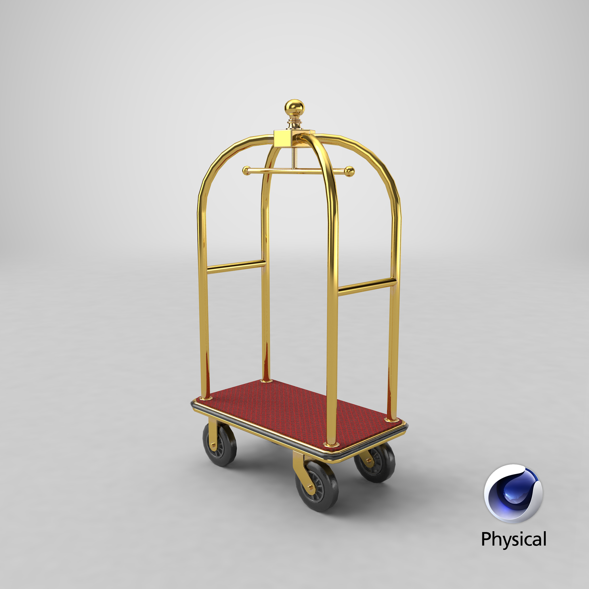 luggage cart gold 3d