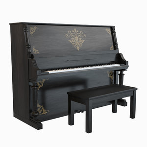 black upright piano stool 3D