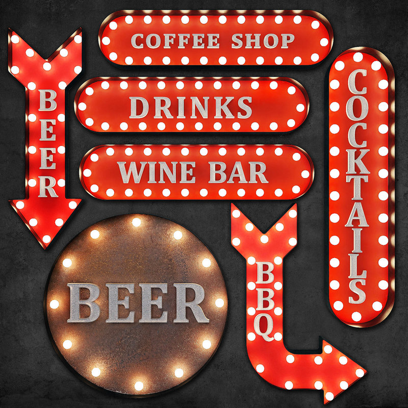 Metallic Decor Lighting Sign 3d Model Turbosquid 1368714 Metallic Decor Lighting Sign 3d Model