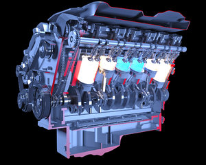 3D cutaway v12 engine ignition