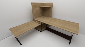 3D l-shape corner desk computer model