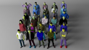 30 people colored crowds 3D model