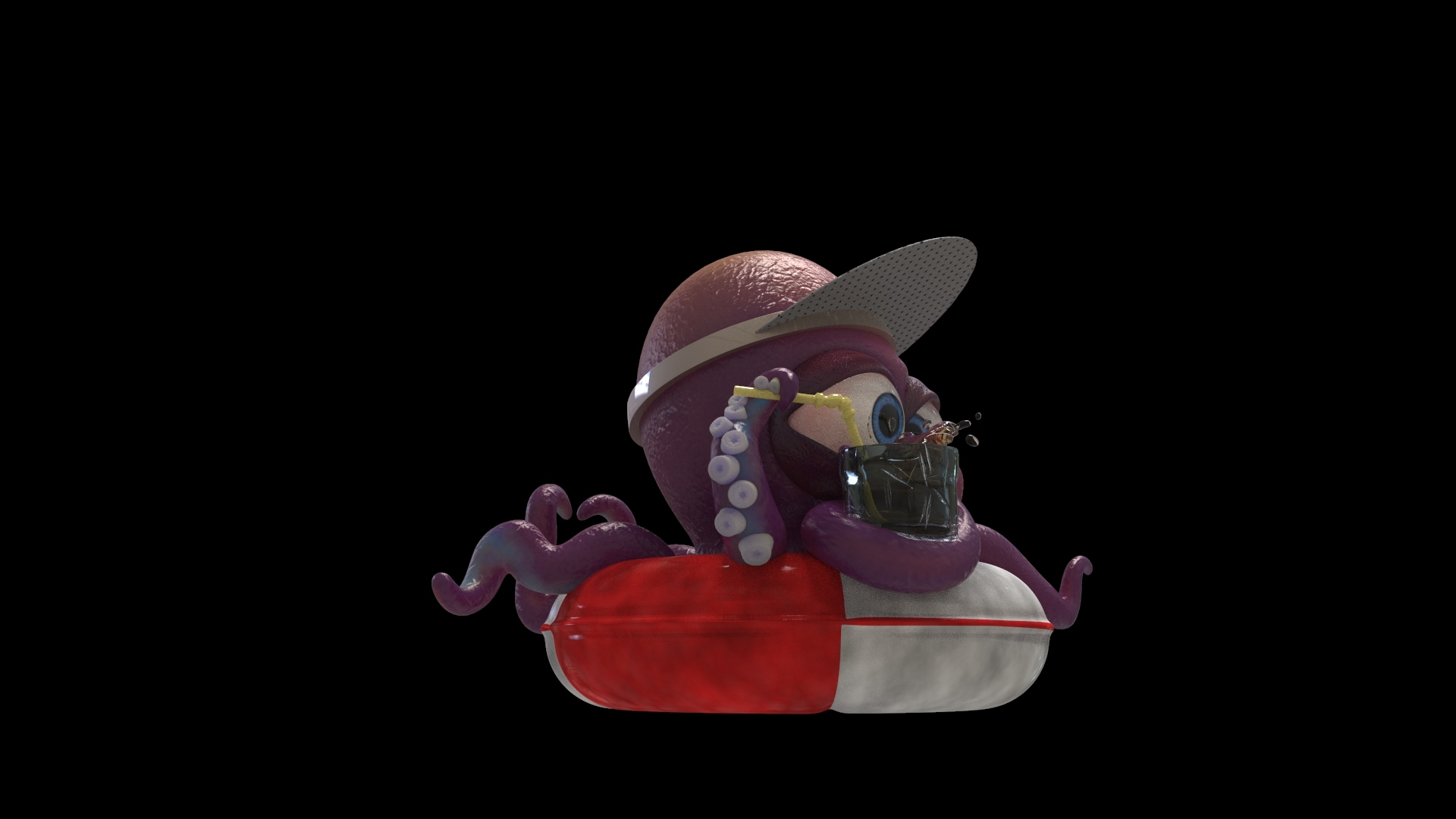 卡通章鱼和柠檬茶3d模型