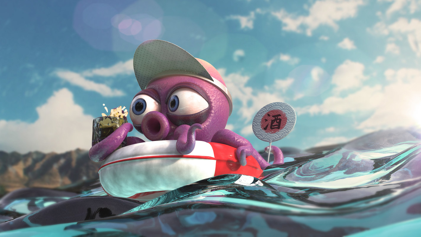 卡通章鱼和柠檬茶3d模型