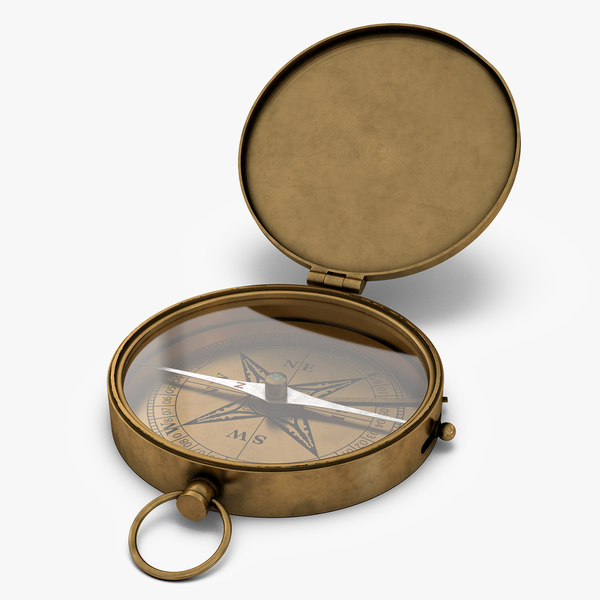 3D antique pocket brass compass old