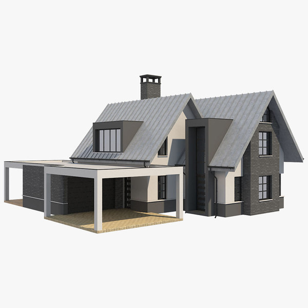 3D model modern barn house 2