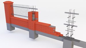 3D brick fence model