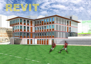 football administrative building facade 3D model