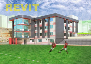 football administrative building facade 3D model