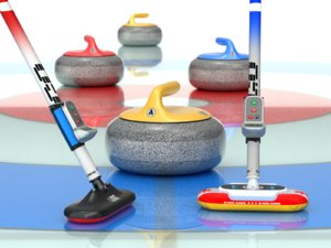 3D curling set broom model