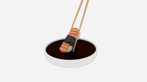 3D chopstick dip salmon sushi