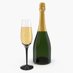 3D closed champagne bottle glass