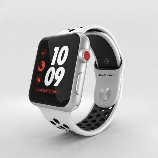 Apple Watch Series 3 Nike + 42mm GPSシルバーアルミケースピュアプラチナ/ブラックスポーツバンド3Dモデル
