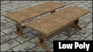 medieval wooden long table model
