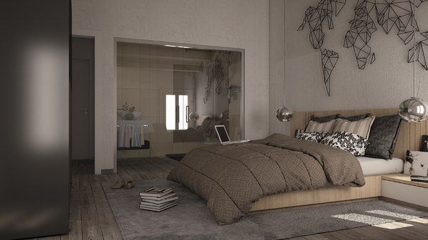 3D unique wood bedroom glass model