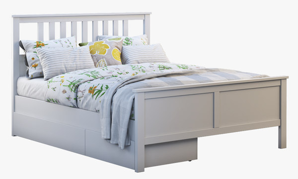Ikea Hemnes Bed 4 3d Turbosquid 1381545, White Wooden Double Bed Frame Ikea