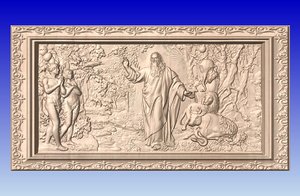 adam i eva paradise relief model for wood carving in stl.