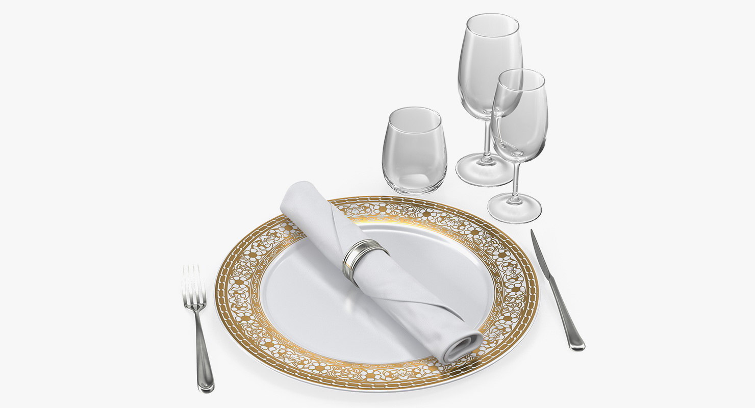 Empty Plate Glasses And Silverware Set