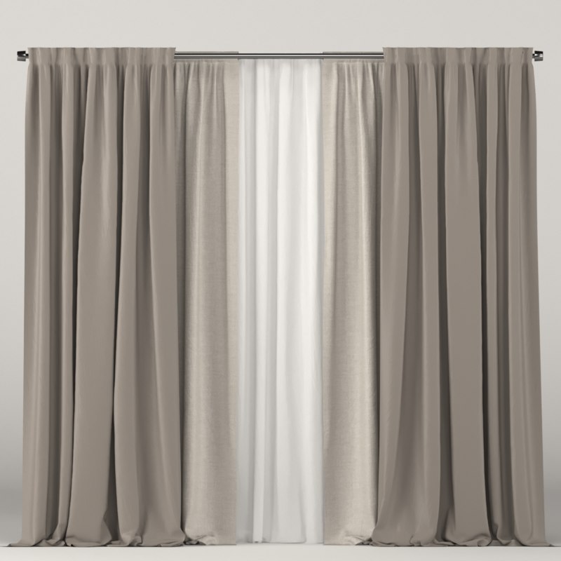3d Brown White Curtain Model, White And Brown Curtains