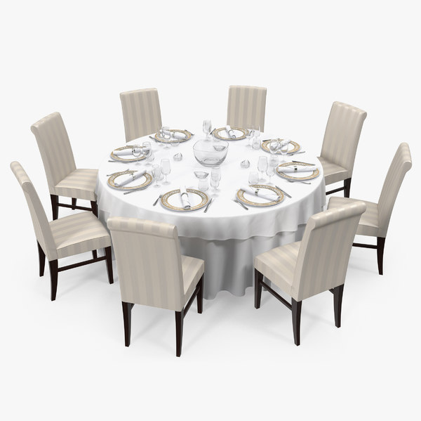 3d Dining Served Table Chairs Model, Round Table With Chairs