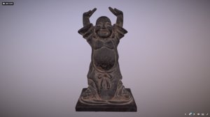 3D wooden happy buddha statue model