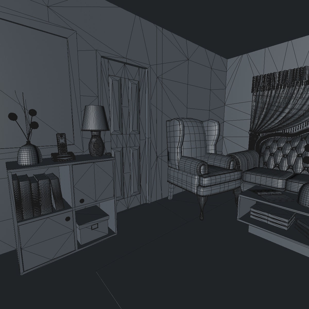 卡通客厅与动画水族馆和动画的祖父时钟3d模型