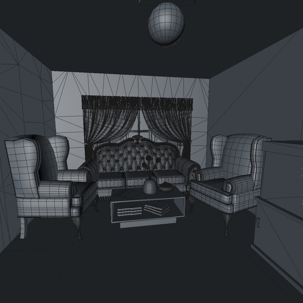 卡通客厅与动画水族馆和动画的祖父时钟3d模型